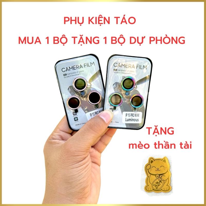 ( MUA 1 BỘ TẶNG 1 BỘ ) Bộ khung bảo vệ camera hợp kim nhôm cho iphone, mặt kính cường lực trong suốt, chống trầy xước, tặng mèo thần tài điện thoại   Kem Chống Sốc Ốp
