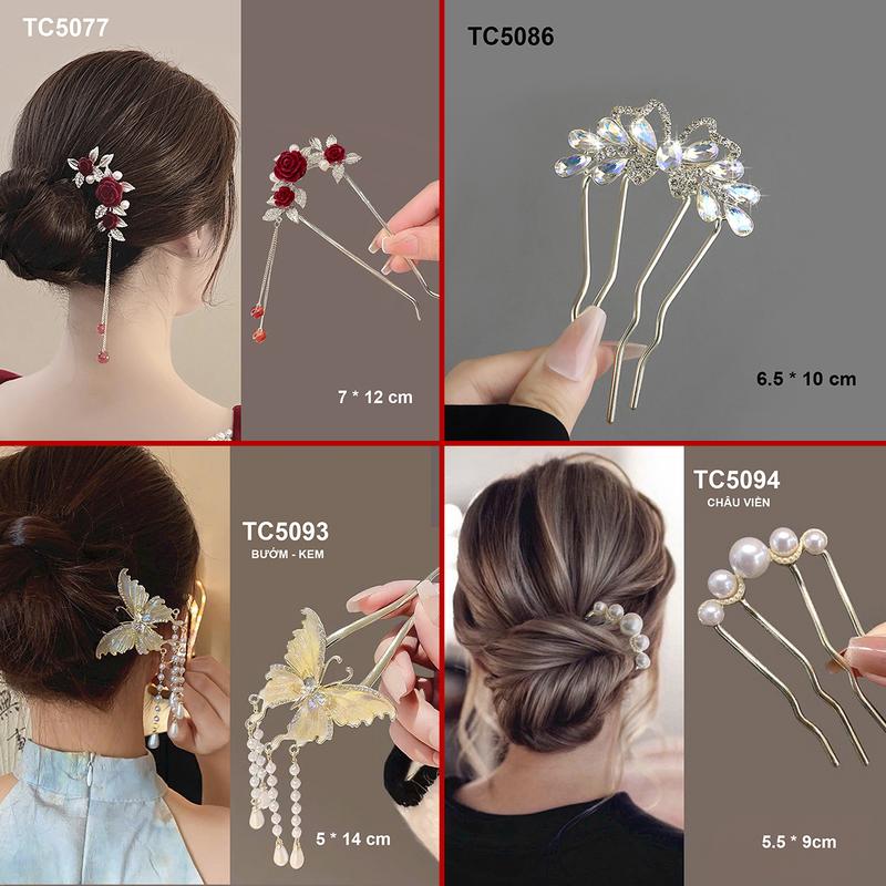 GOTI Phụ Kiện Thời Trang Tóc Cho Nữ Trâm Cài Dạng Xước Hình Bướm Hoa Hồng Và Hạt Châu Phù Hợp Đi Tiệc TC5100