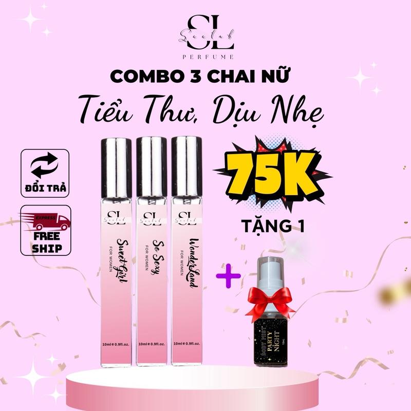 (Mua 1 được 4) Combo 3 chai nước hoa nữ 10ml - Tiểu thư, Dịu nhẹ, Đi học Seelab Perfume Cosmetic Xịt Thơm Women