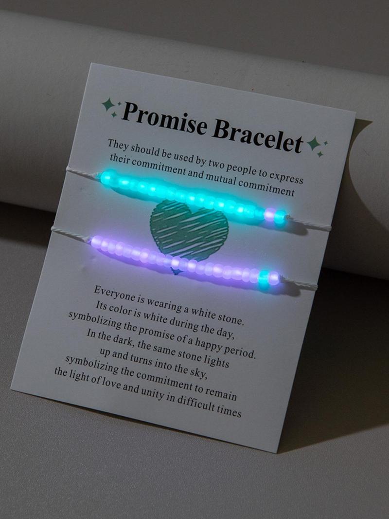 Product Introduction of Y2k Boho Luminous Beaded Bracelet, Friendship Couple Chain Bracelet, Boho Style Adjustable String Matching Bracelets for Women & Girls, Valentine's Day, Gift 6