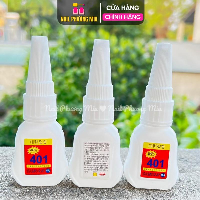 Keo 401 Gắn Móng Phiên Bản Mới Chắc Hơn 200% Chai Màu Trắng Dung Tích 15ml, Bền Bỉ 10s, gel đính đá Dán Móng Giả | Nail Phương Miu