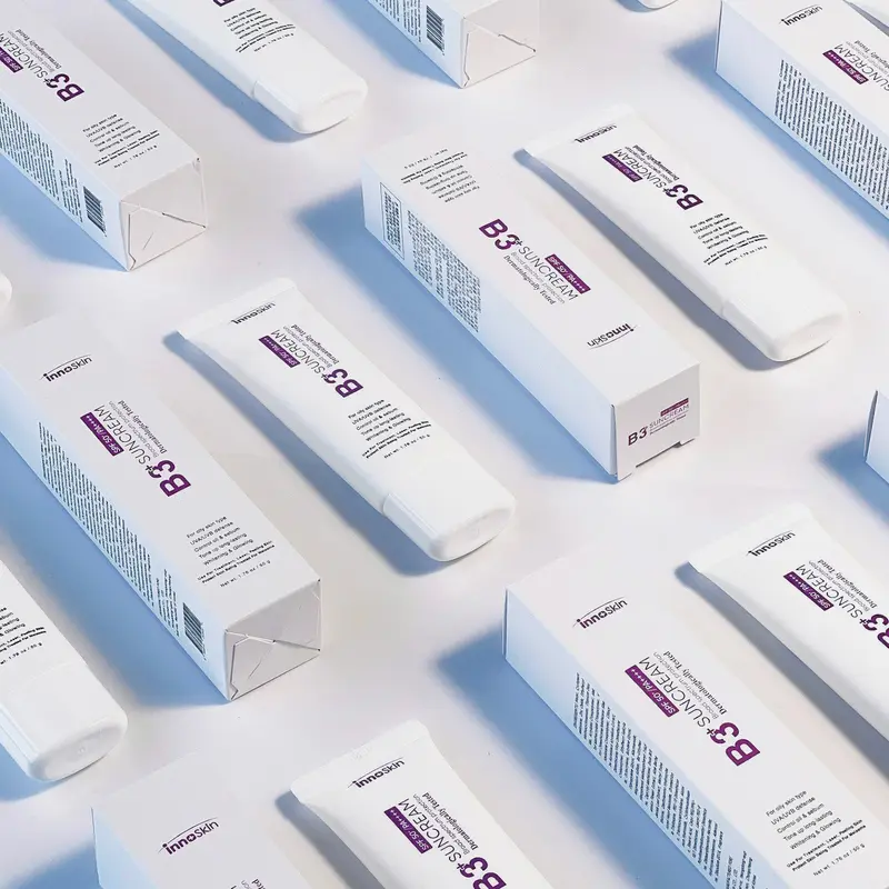[RRR] [Innoskin] V11 - 1 tuýp kem chống nắng innoskin B3 tím (bản kiềm dầu) tặng 5 mask whitening Hàn Quốc 5