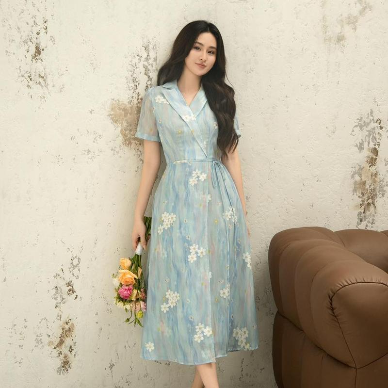  Đầm dài hoa nhí dáng xoè màu pastel trẻ trung nữ tính Elisent phù hợp đi chơi đi làm OLV 