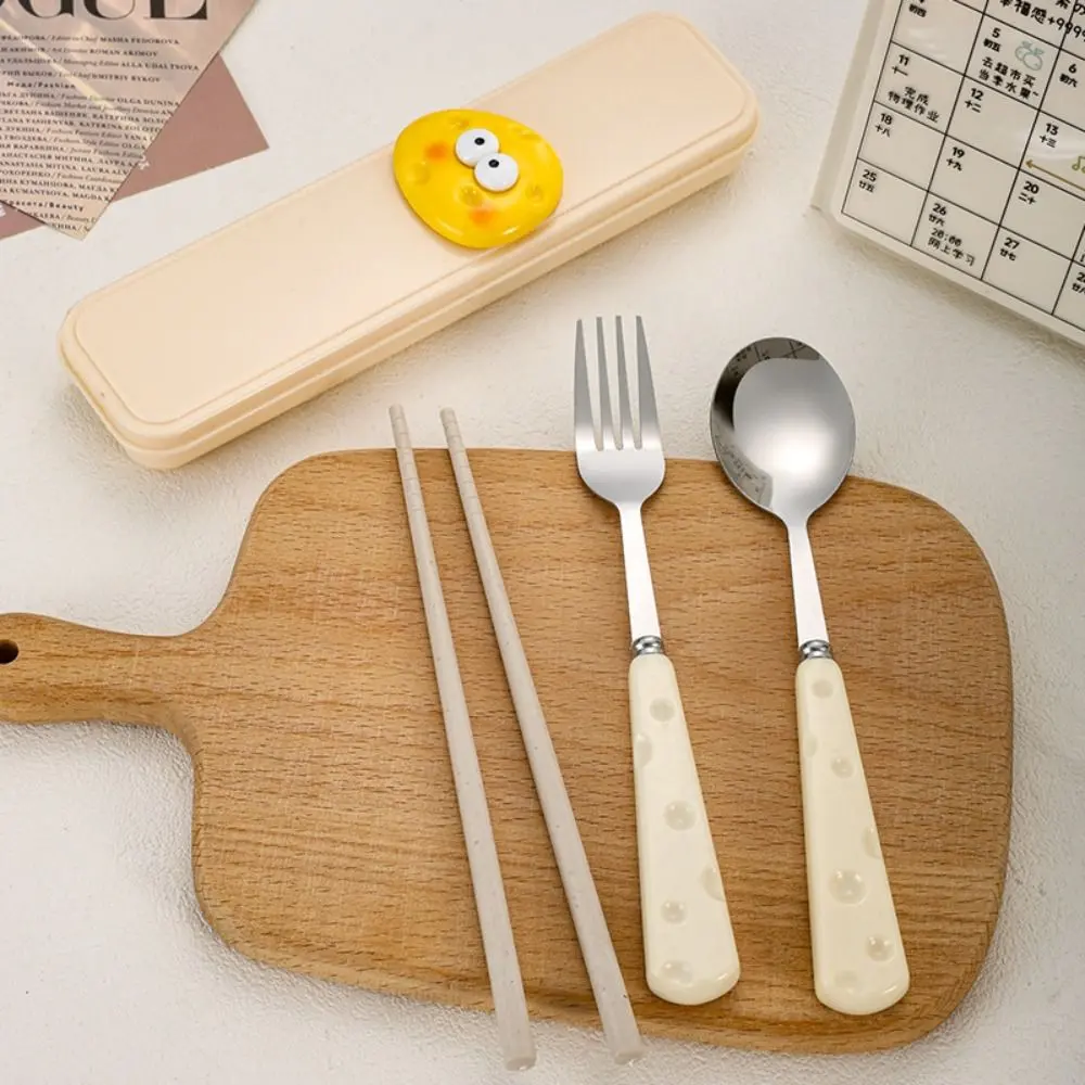 Bộ Dao Kéo Bằng Thép Không Gỉ, Thiết Kế Dễ Thương, Kèm Hộp Đựng, Đũa, Nĩa, Thìa Phô Mai, Họa Tiết Hoạt Hình, Thích Hợp Cho Bộ Đồ Ăn Học Sinh
