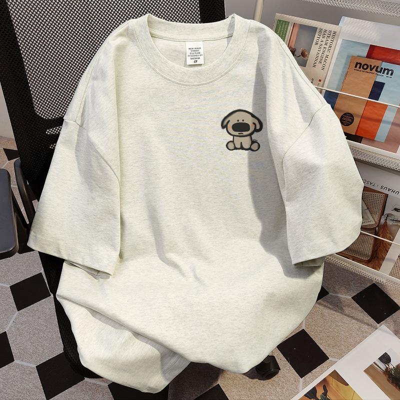 Áo Thun Cổ Điển Nghệ Thuật, 100% Cotton, Dành Cho Nữ, Ngắn Tay, In Chữ Dễ Thương, Áo Dáng Rộng Mùa Hè, Thiết Kế Cún chó Con Độc Đáo