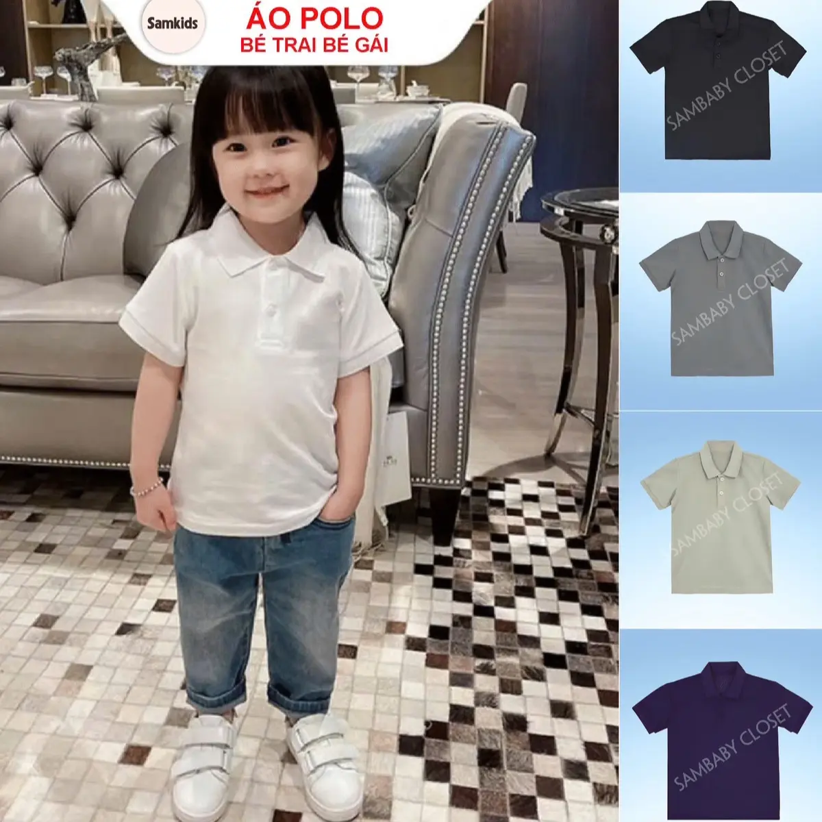 Samkids- ÁO POLO cho bé trai. Bé gái . Chất thun gân (size 12-20kg)