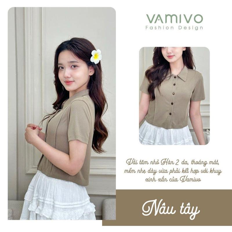 Áo thun có cổ nữ ATK17 Vamivo vải tăm Hàn, cổ đức siêu xinh 2