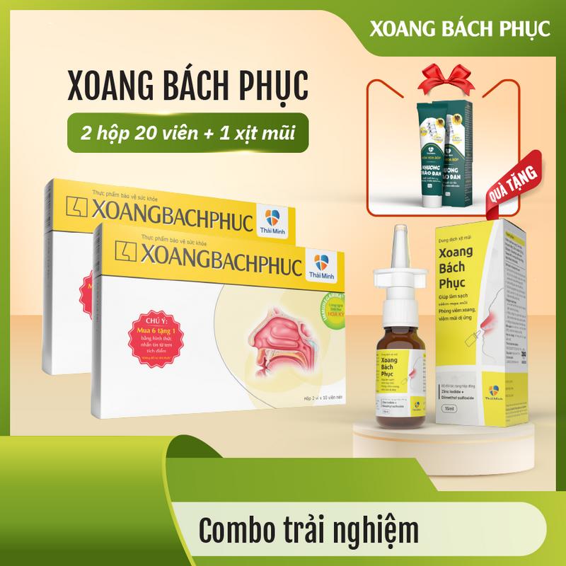 [COMBO 2 hộp Xoang Bách Phục 20 viên + 1 xịt mũi Xoang Bách Phục 15ml] Hỗ trợ giúp Mũi thoáng - Cải thiện ngạt mũi, hắt hơi, sổ mũi - Chai 15ml, hộp 20 viên
