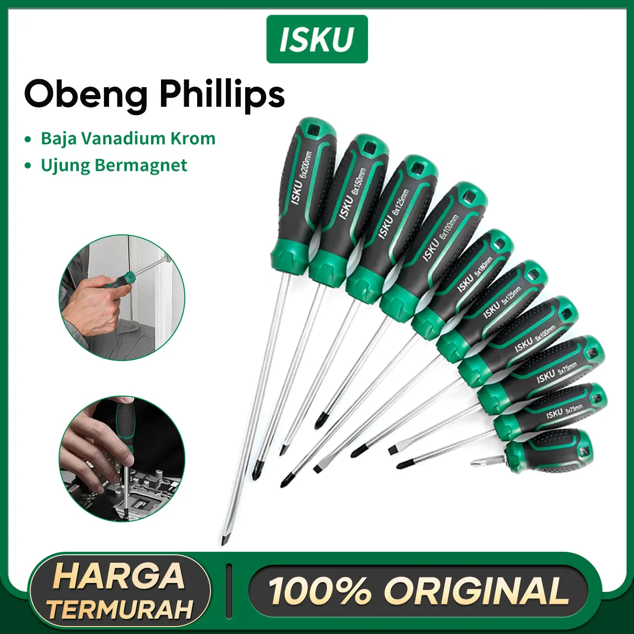 ISKU Obeng Plus Minus Magnet/Screwdriver Sets Alat Perkakas obeng set
