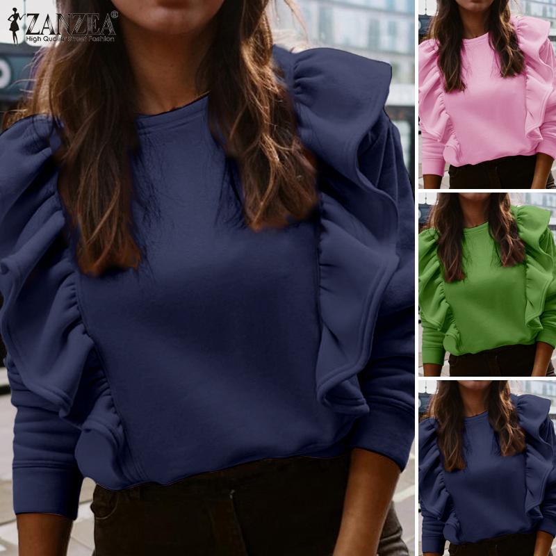 Product Introduction of ZANZEA Women Fashion Ladylike O Neck Pullover Full Sleeve Ruffled Edge Office Casual Sweatshirts * 13