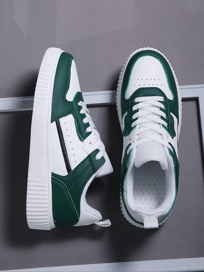 Product Introduction of Men's Fashionable Patchwork Design Lace Up Low Top Sneakers, Casual Comfortable Breathable Sports Running Shoes, Male All-match Round Toe Shoes for Daily Wear 2