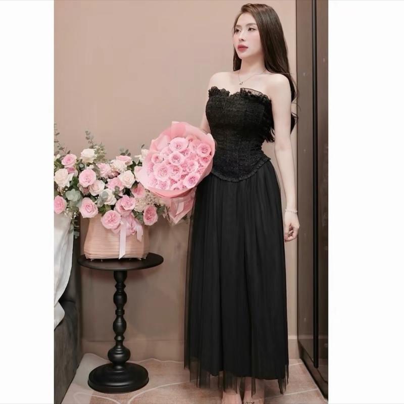 ￼[HÀNG THIẾT KẾ] Váy cúp ngực 2 dây phối chân váy xòe dáng dài sang chảnh đầm đi tiệc cúp ngực dáng dài đầm corset 3