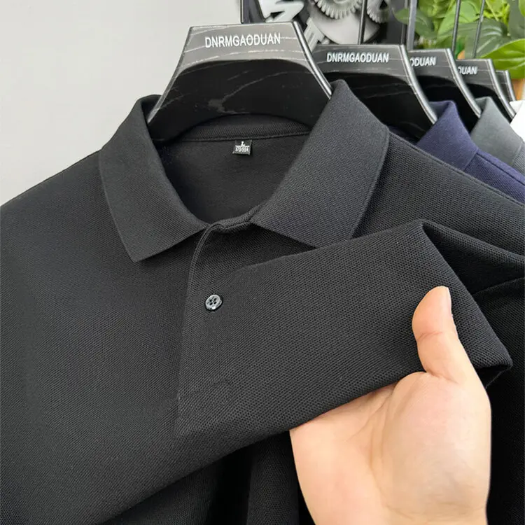 Áo Polo Dài Tay, Chất Liệu Cotton, Dành Cho Nam, Hàng Mới Về Mùa Xuân Và Mùa Thu 2024, Thích Hợp Cho Công Sở Và Đi Chơi Trung Niên, Màu Trơn Cổ Polo, Áo Lớp Cơ Sở Áo Phông