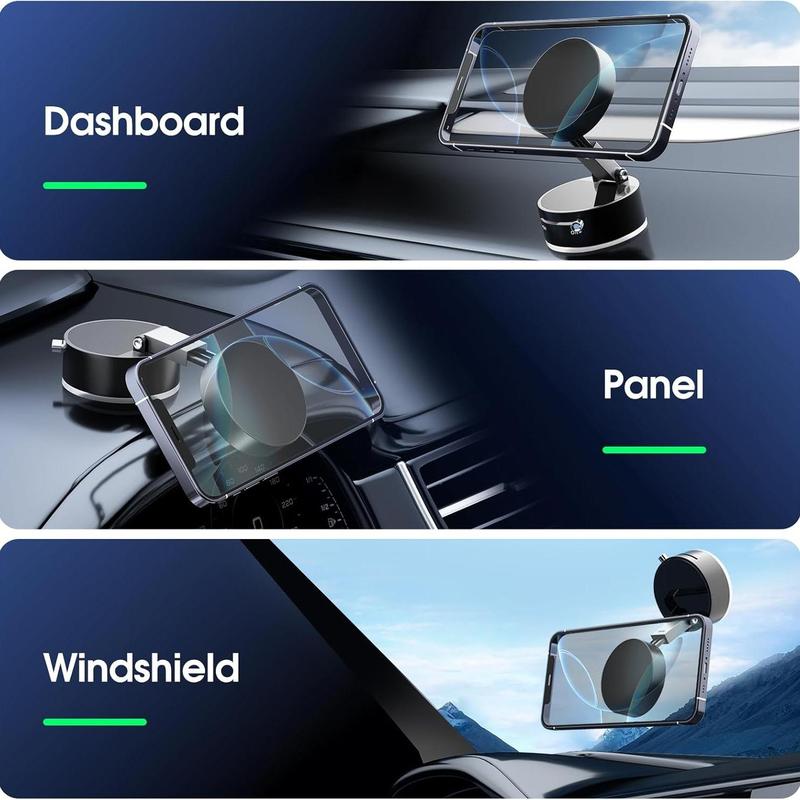 Product Introduction of Vacuum Suction Magnetic Phone Holder, Foldable & Retractable Magnetic Car Phone Holder, Compatible with iPhone 16/15/14/13/12 Series, Stand 3