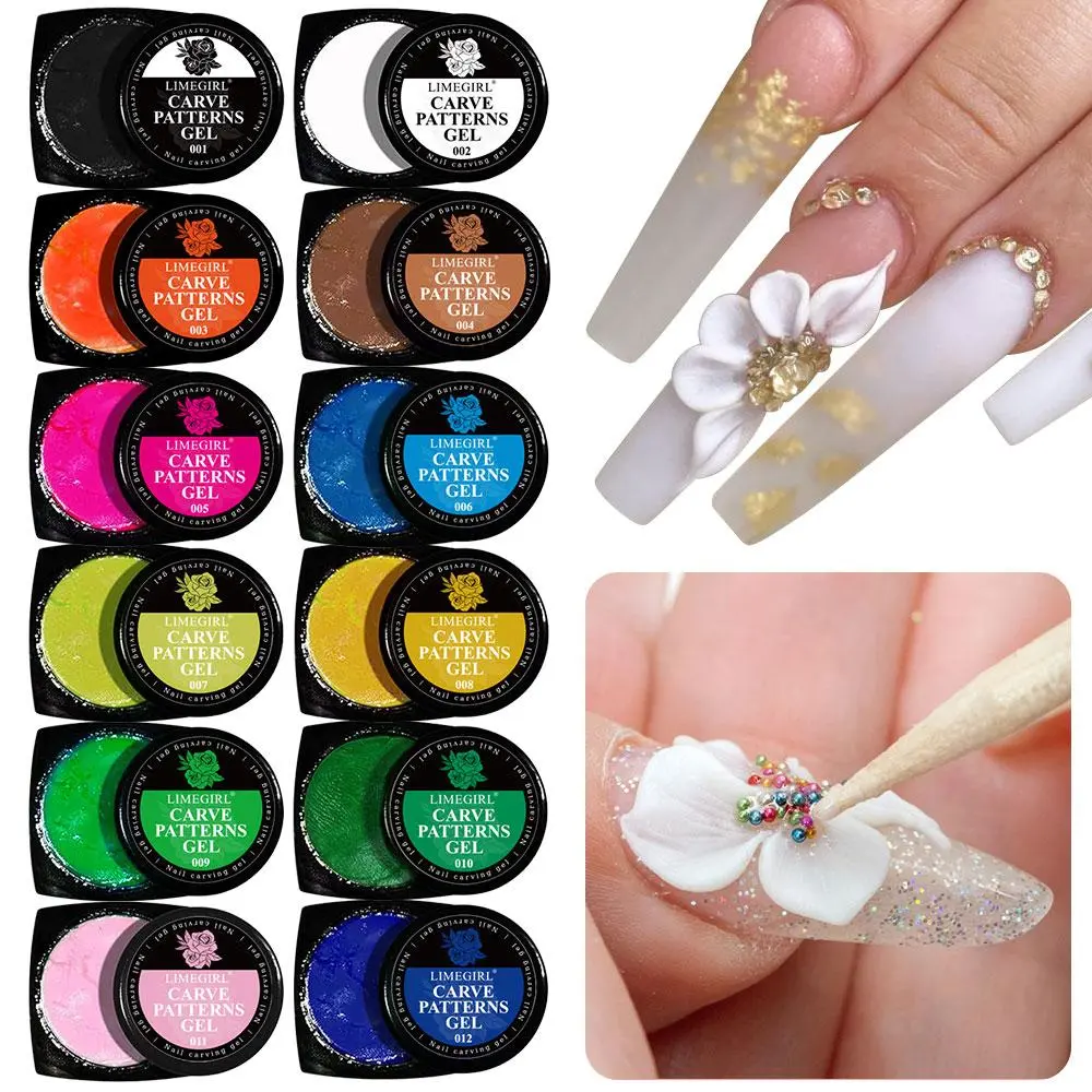 12 Color Sculpting Gel, 3D Sculpting Gel, Nail Art Decoration Kit, Creative DIY Nail Art Painting Engraving Soak Polish Flower Design Model Tool, Christmas Gift