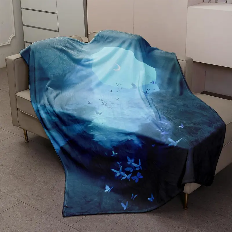 Butterfly & Moon Pattern Blanket, 1 Count Soft Comfortable Warm Throw, Air-conditioned Room Blanket, Warm Nap Blanket for Home & Office 3