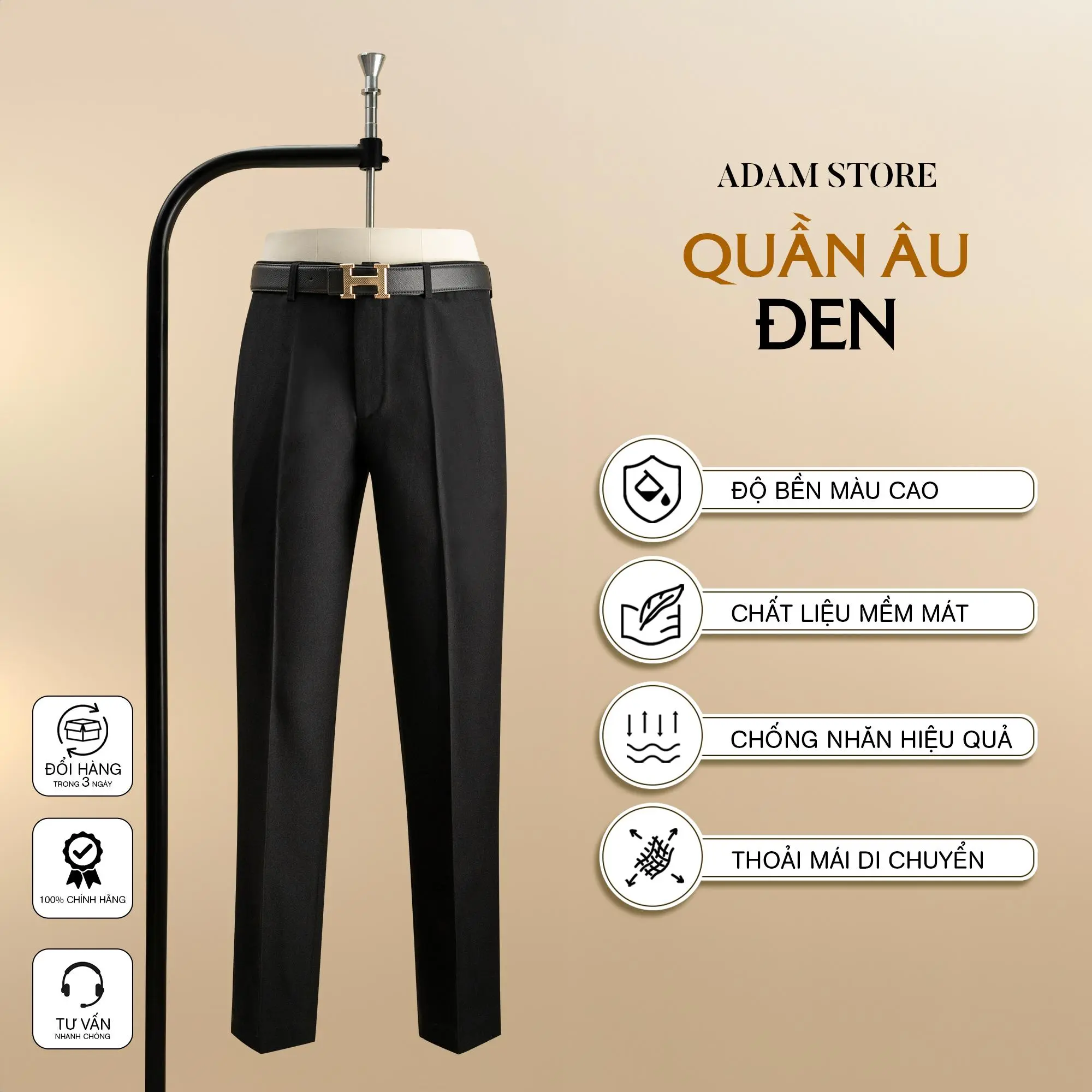 QUẦN ÂU ADAM STORE ĐEN TRƠN QDM Nam Menswear