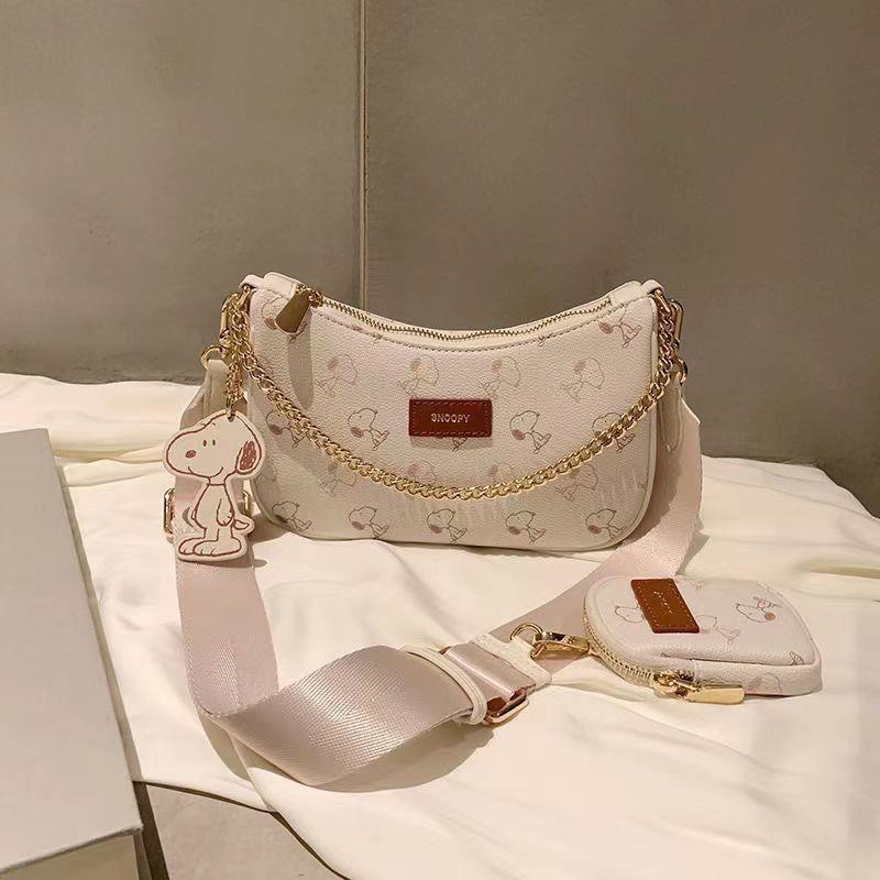 Sét 2 túi in hình cún dễ thương cute Bag Đeo Vai Đeo Chéo Da  Kem