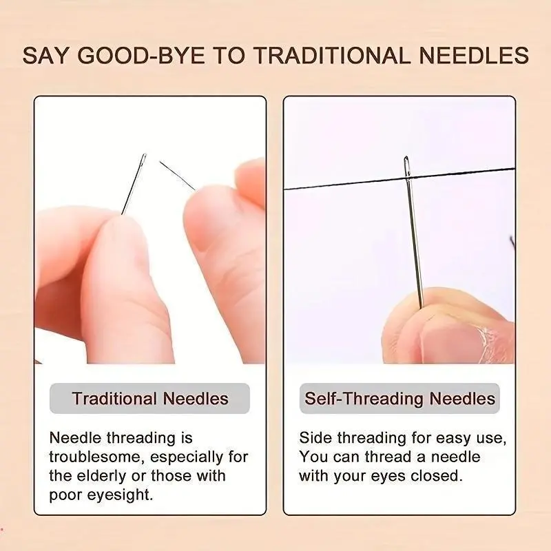 Stainless Steel Self-threading Needle Set, 30pcs/set Multipurpose Household Hand Sewing Needle with Wooden Needle Case, Sewing Supplies for Home Use 6