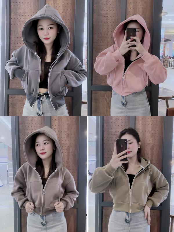 Áo Khoác Nỉ QC AKAHOUSE From Croptop 2 Túi Nhiều Màu Chất Liệu Nỉ Bông Dày Dặn Che Nắng Chống Tia UV Siêu Tốt FreeSize <55kg Women Nữ Jacket Có Cổ