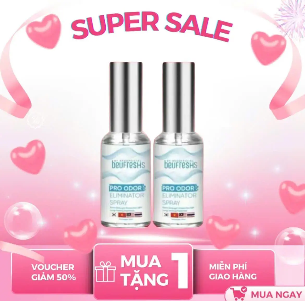 Mua 1 tặng 1 BEUFRESHS xịt khử mùi hôi nách, chân tay ngăn tiết mồ hôi hạn chế mùi cơ thể 30ml