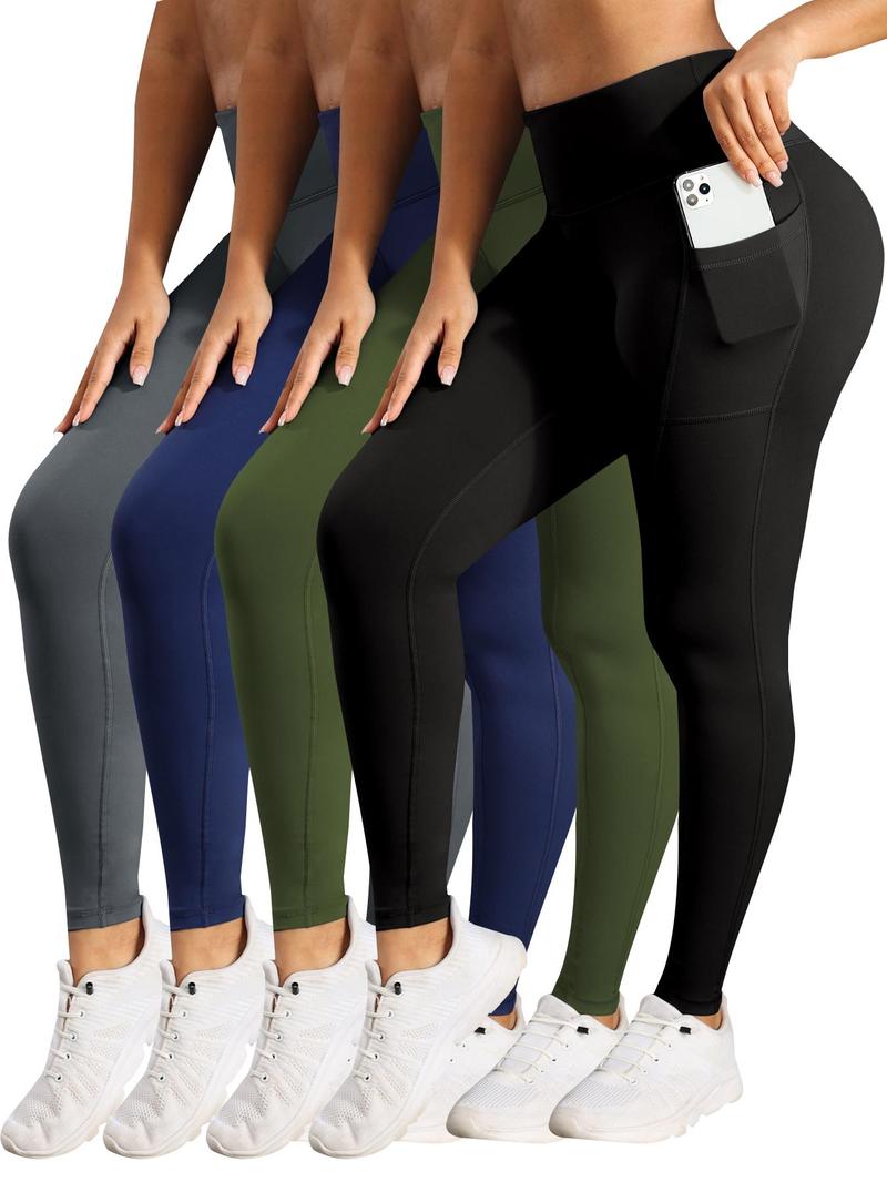Product Introduction of Women's Solid High Waist Pocket Sports Leggings, Breathable Comfortable High Stretch Yoga Tummy Control Leggings, Ladies Sportswear for Indoor Outdoor Wear 4