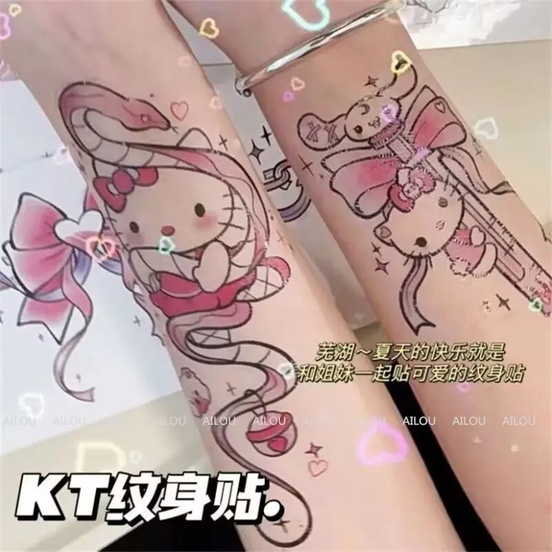 Hình xăm dán Hello Kitty hoa cánh tay hình xăm cô gái mềm mại dễ thương không thấm nước hình xăm coolomi hình xăm nữ nơ tối 4