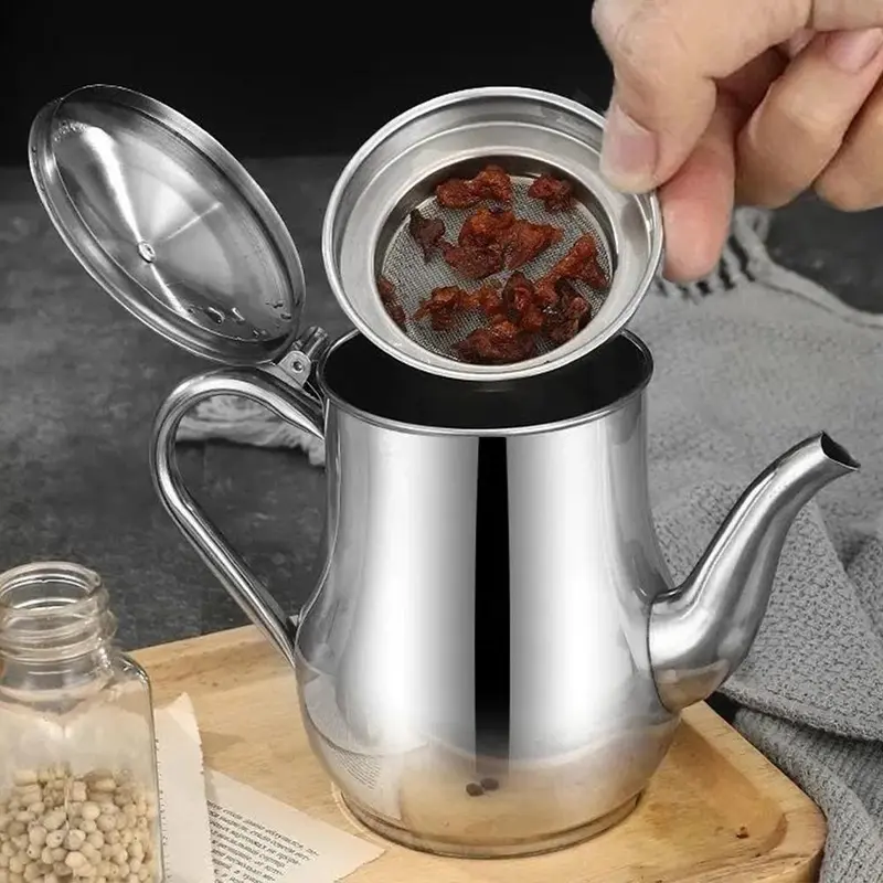 Stainless Steel Oil Filter Pot, 1 Piece Stainless Steel Oil Strainer Pot, Oil Pot with Filter, Kitchen Utensils & Gadgets for Home Use 2