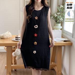 Pakaian Piyama, Bra Terbina Dalam Boleh Laras, Kapas Awan Ultra Lembut, dengan Sulaman Bunga, Pakaian Tidur Bernafas, Sesuai untuk Musim Bunga-Musim Panas, Ruang Rehat Rumah