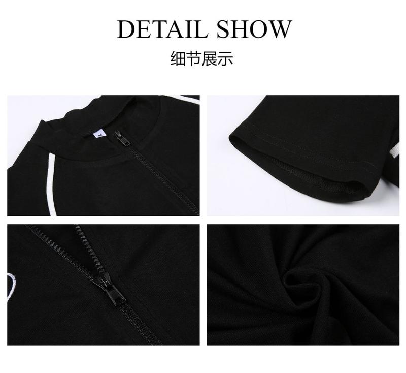 Product Introduction of Áo Cardigan Có Khóa Kéo, Phong Cách Xe Máy Mỹ, Áo Thun ngắn Tay Dành Cho Nữ, Có Sọc Nụ Thêu, Màu Đen, Áo Thể Thao Và Thể Dục Dễ Phối Đồ 10