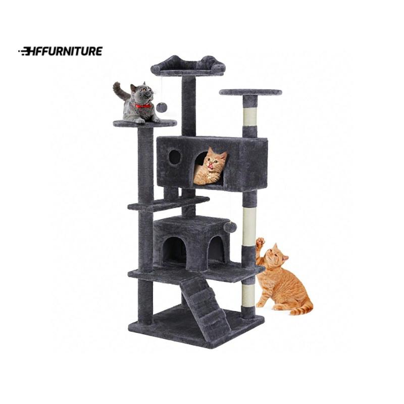 TikTok Shop Max discount 54 Inch Tree Indoor Tower Condo Multi Level With Sisal Covered Scratching Post 2 Play House Pet Cat Furniture Pet Accessories