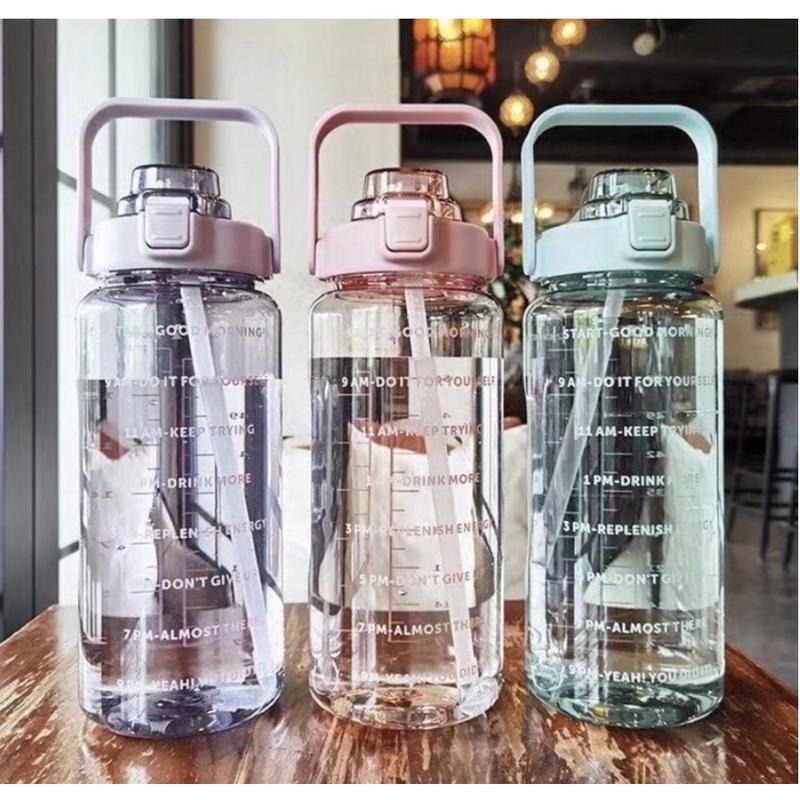 Botol minum Jumbo 2 LITER Motivasi Penanda waktu Tritan Quifit Handle BENING 2000ML Botol Minum 2L COD Supercook 1