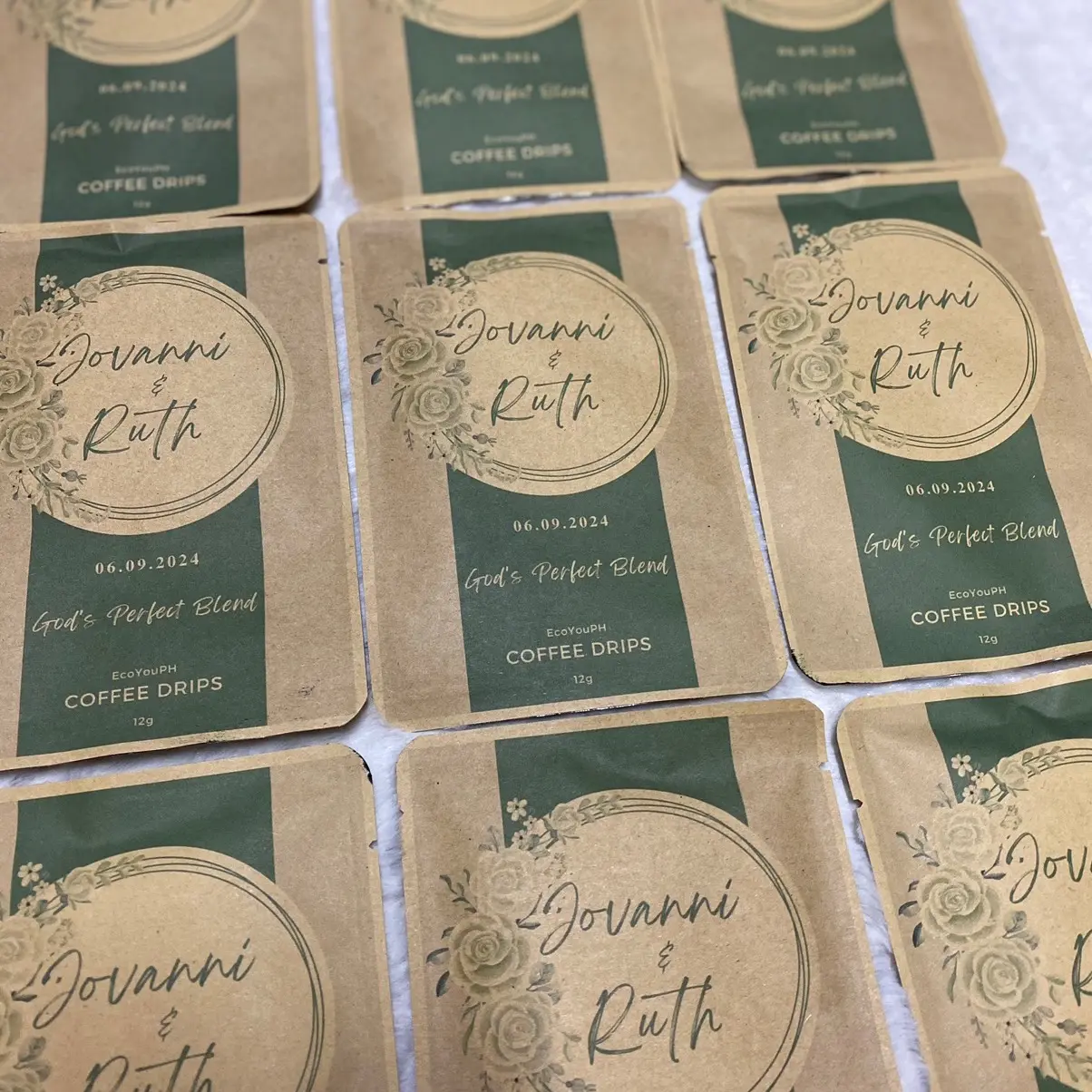 Coffee Drips Giveaways with customized label on resealable pouch