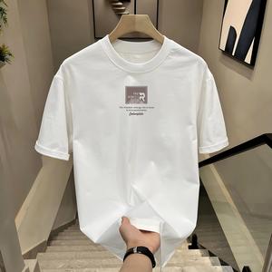 ผ้าฝ้ายคอกลมแขนสั้นเสื ้อยืดผู้ชายเทรนด์ภาษาอ ังกฤษพิมพ์ฤดูร้อนด้านบ หลวมพร้อมเสื้อยืดขนาด