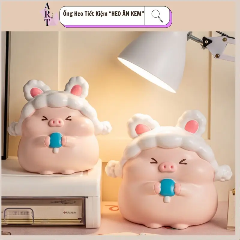 Ống Tiêt Kiệm Hoạt Hình Heo Ăn Kem Ống Heo Đựng Tiền Lợn Tiết Kiệm Trang Trí Ống Tiết Kiệm 0