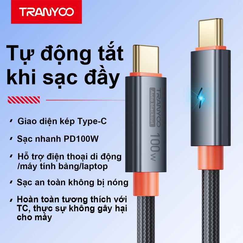  TRANYOO Cáp sạc nhanh CC-5 CL-5 PD 100W Giao Diện Kép Type-c cho điện thoại và laptop tự động ngắt sạc khi đầy pin - Sạc Điện Thoại Phone Phụ Kiện caps a c sieu ben type c Kem Usb sacnhanh  android 