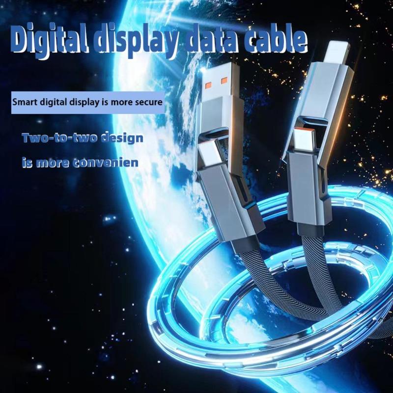 4 In 1 Fast Charging Data Transfer Cable, 1 Count 66W Fast Charging Data Cable with Digital Display, Phone Charging Cable Compatible with iPhone 2