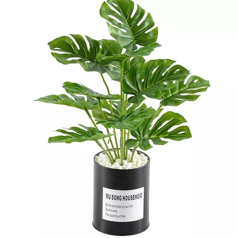 Indoor Artificial Green Lifelike Turtle Leaf Bouquet / Simulation Tropical Fake Monstera Fabric Leaves / Tabletop Foliage Balcony Potted Plants Decoration 8