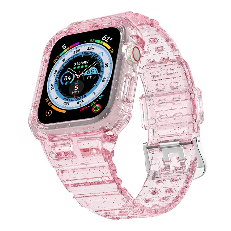 Solid Color Glitter Watch Band (Band Only), Adjustable TPU Transparent Sports Watch Band, Replacement Watch Band For Apple Watch, Electronics Accessories 0
