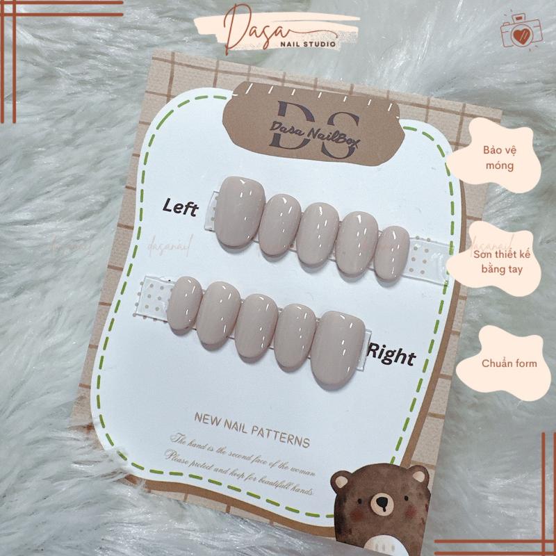 Móng tay giả ngắn NÂU NUDE nail box thủ công GIÁ RẺ thiết kế trắng sữa cute đi chơi đi làm TẶNG KEO DÁN MÓNG MT107 nail giả có đính nơ nailbox tone bộ