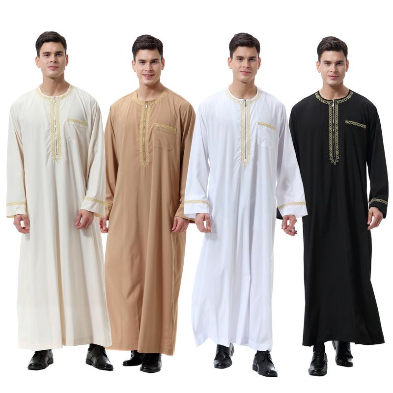 Ramadan Muslim Traditional Men's Printed Zipper Round Neck Robe ...