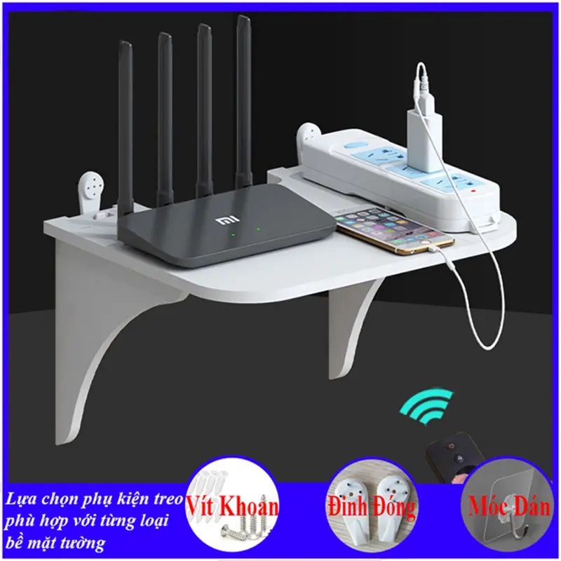 Kệ wifi treo tường, Kệ gắn tường , chất liệu gỗ cao cấp, chống nước tuyệt đối, tạo không gian gọn gàng 4