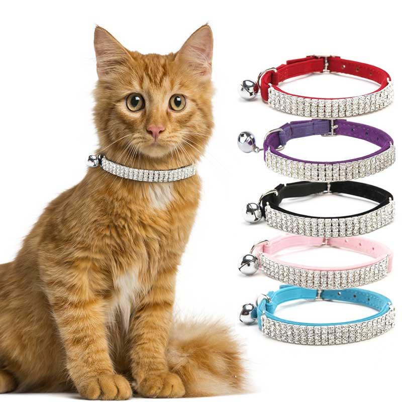 Rhinestone Decor Cat Collar, Adjustable Cat Necklace with Bell, Soft Cat Necklace for Daily Use, Pet Supplies 6