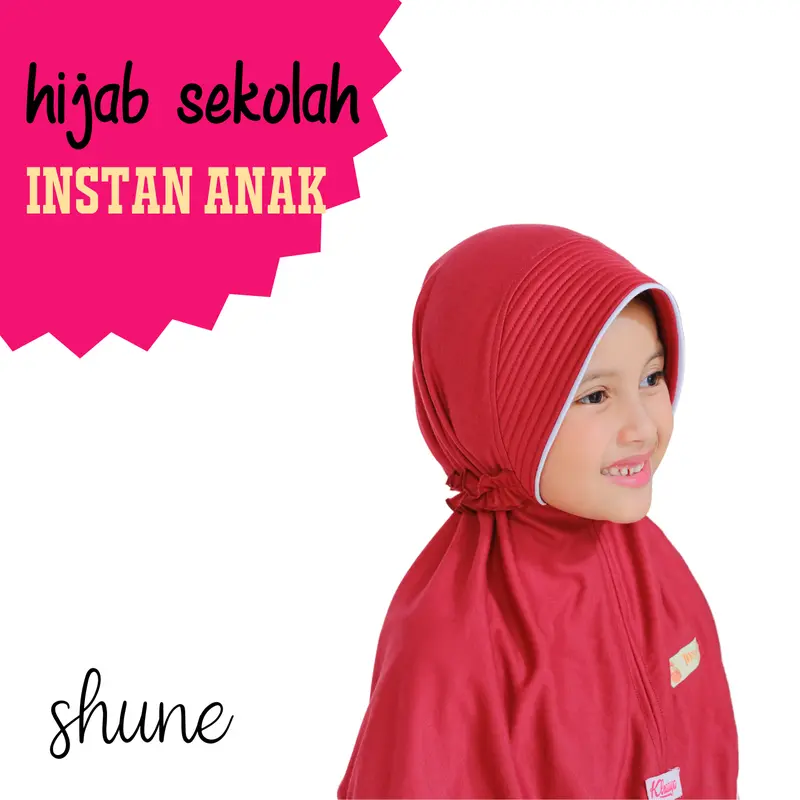 Hijab sekolah instan anak bermotif dengan tali kerut 2