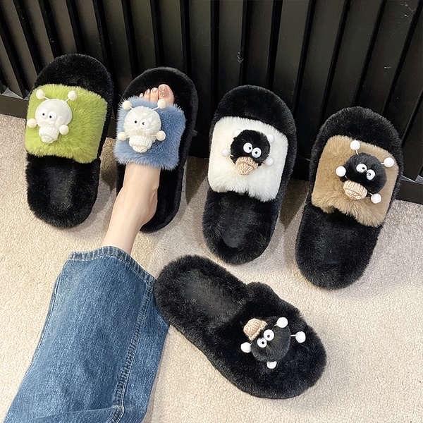 (Đế cao 4cm) DÉP LÔNG PHỐI NHIỀU MÀU BẢN NGANG GẮN BỒ HÓNG CUTE Slipper DéP Quai Ngang Nữ Có Quai Women Quai Hậu