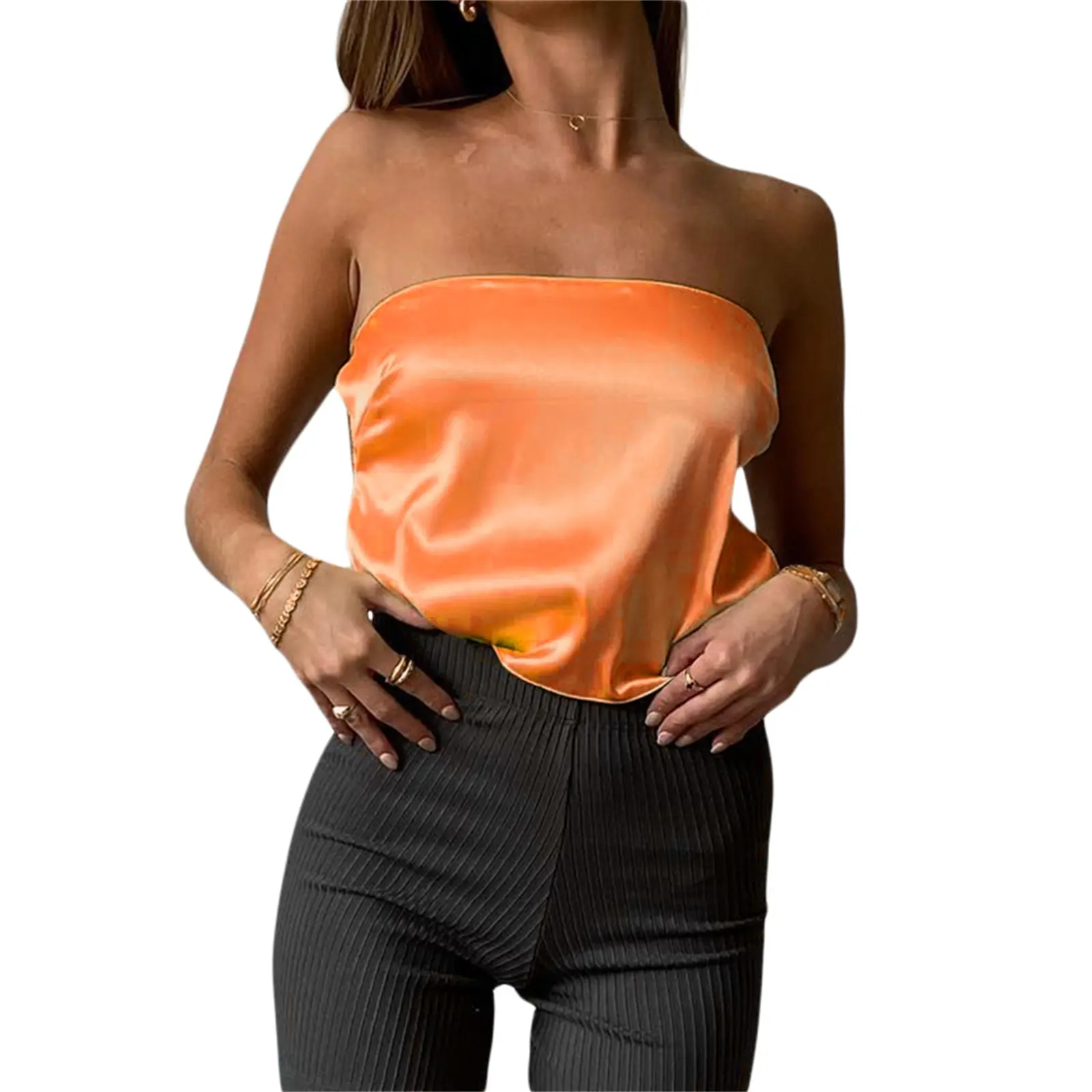 Women Strapless Stain Tube Top Low Cut Backless CamisoleTops Solid Color Boat Neck Vest E Girl Casual Y2K Streetwear