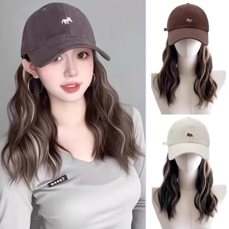 Mũ Bóng Chày Một Mảnh, Thời Trang, Với Tóc Giả, Sợi Tóc Vàng Highlight, Tóc Gợn Sóng Dài, Mũ Chống Nắng, Phong Cách Hàn Quốc, Mũ Có Thể Điều Chỉnh Thích Hợp Sử Dụng Hàng Ngày Voi Hat Nón Cap Cap