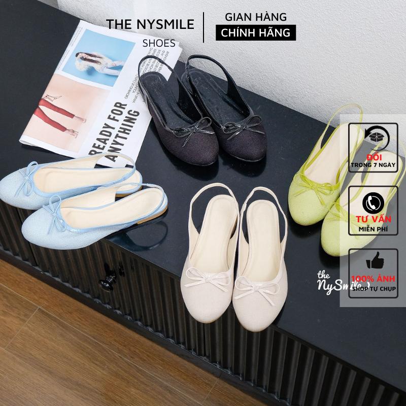 Giày nữ BIG SIZE   35 - 40   Giày Búp Bê 1P mũi tròn da bố  giày đi học cho nữ - THENYSMILE - KATY 
