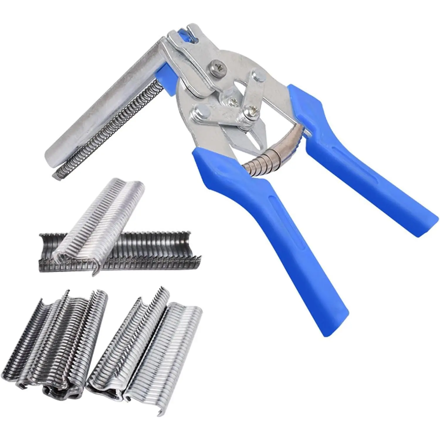Manual Hog Ring Plier Kit,C-type Hog Ring Gun with 600pcs Antirust Galvanized Iron Hog Rings,Plier Staple Gun for Animal Pet Cages Fencing, Upholstery, Car Cushions,Wire Mesh,etc