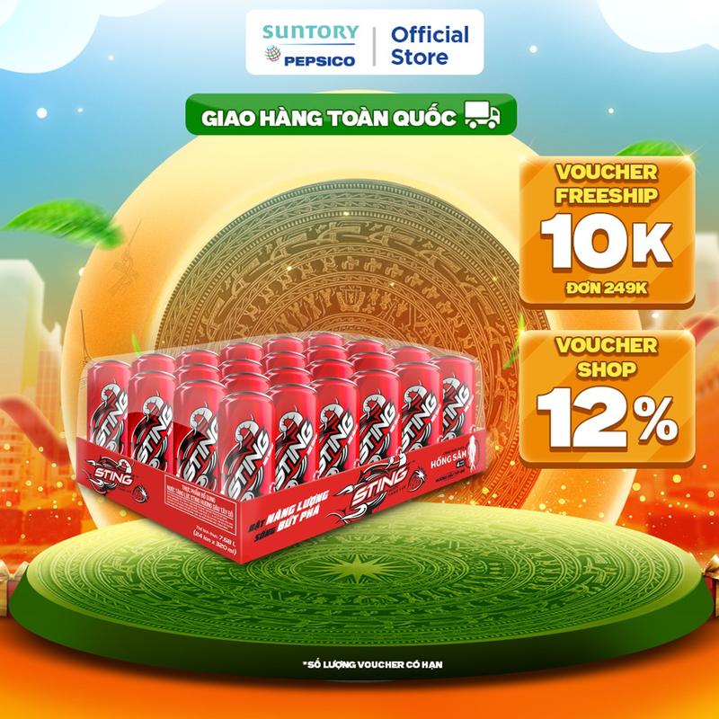 Thùng 24 Lon Nước Tăng Lực Sting Dâu (320ml/lon)